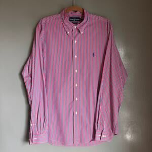 RALPH LAUREN Men's 17/XL Red & Blue Striped Button Up Shirt Classic Preppy